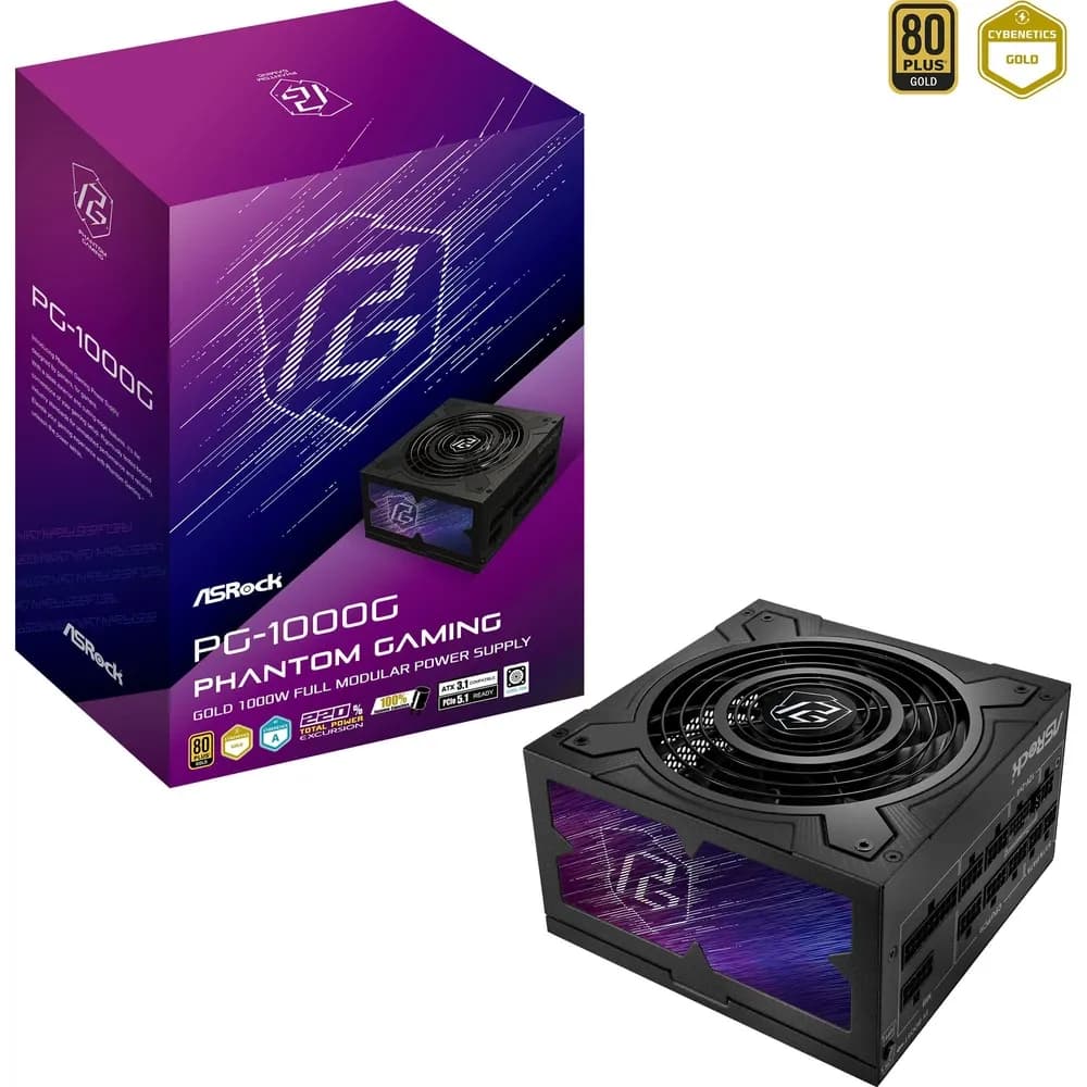 ASROCK Phantom Gaming PG-1000G Modular 1000W 80 Plus Gold PSU – Novo