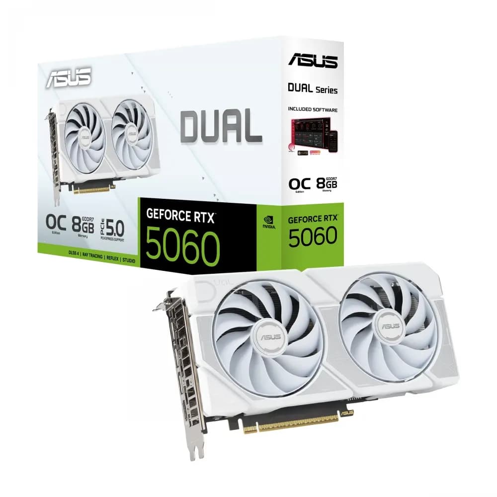 ASUS DUAL-RTX5060-O8G-WHITE Dual White OC GeForce RTX 5060 8GB GDDR7 DLSS4 – Novo